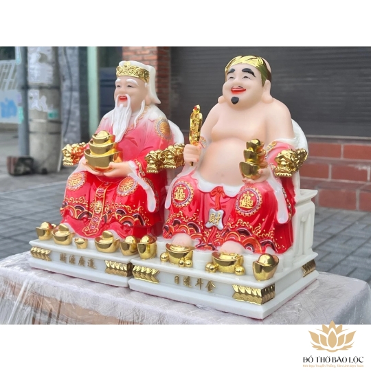 [12inch] Cặp Tượng Thần Tài Thổ Địa Áo Gấm Đá Nhập Khẩu Cao cấp 12inch - màu đỏ