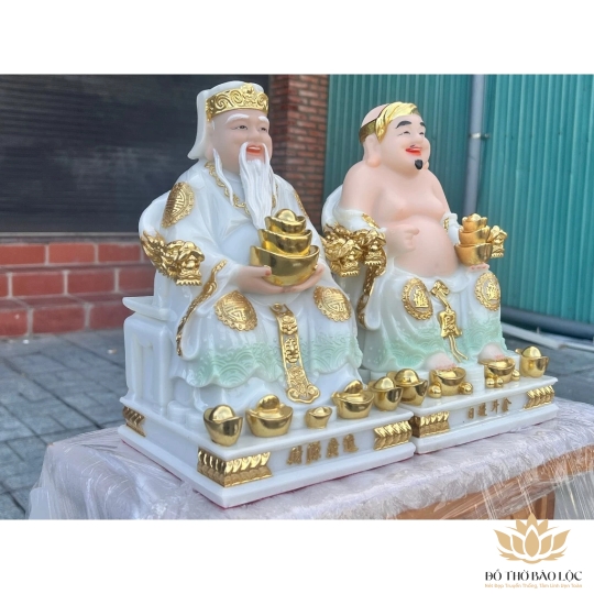 [12inch] Cặp Tượng Thần Tài Thổ Địa Áo Gấm Đá Nhập Khẩu Cao cấp 12inch - xanh lá