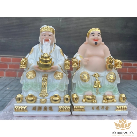 [12inch] Cặp Tượng Thần Tài Thổ Địa Áo Gấm Đá Nhập Khẩu Cao cấp 12inch - xanh lá