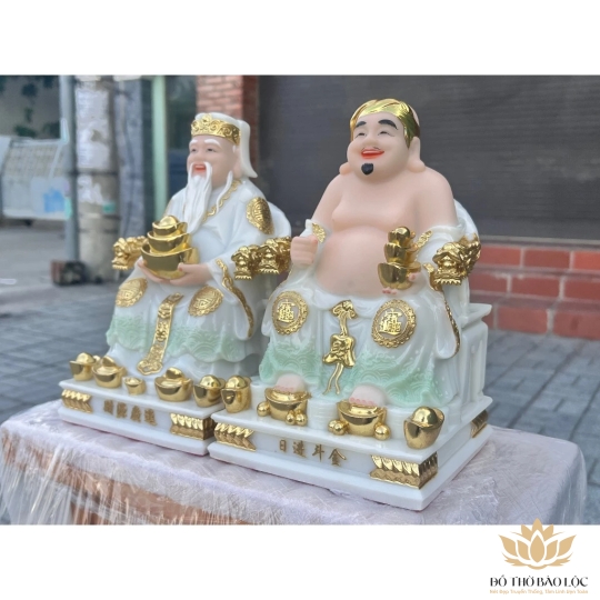 [12inch] Cặp Tượng Thần Tài Thổ Địa Áo Gấm Đá Nhập Khẩu Cao cấp 12inch - xanh lá