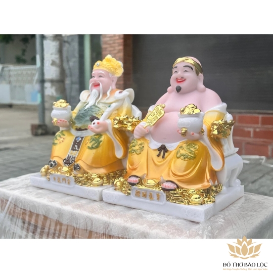 [10inch] Tượng Thần Tài Thổ Địa Đá Nhập Khẩu Cao Cấp – Vàng Gấm - Mẫu Phú Quý