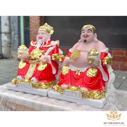 [12inch] Tượng Thần tài Thổ Địa bằng đá nhập khẩu cao cấp cao 30cm – Màu đỏ
