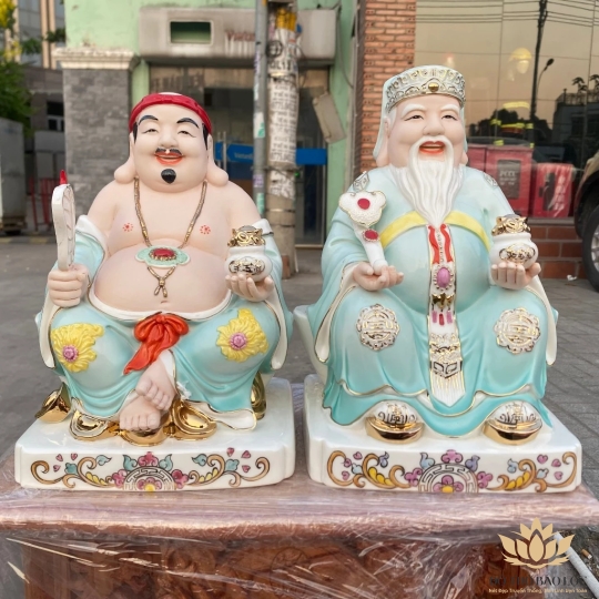 [10inch] Tượng Thần Tài Thổ Địa sứ đức hóa cao cấp nhập khẩu Đài Loan cao 25cm – xanh