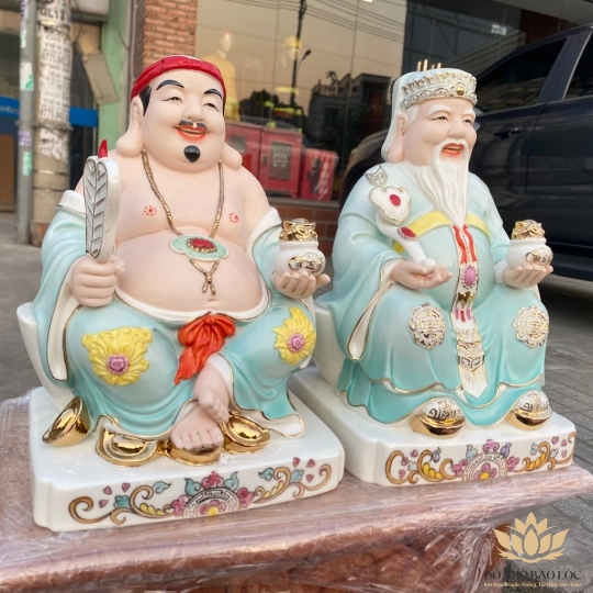 [10inch] Tượng Thần Tài Thổ Địa sứ đức hóa cao cấp nhập khẩu Đài Loan cao 25cm – xanh