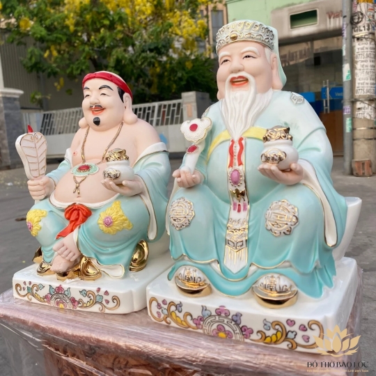 [10inch] Tượng Thần Tài Thổ Địa sứ đức hóa cao cấp nhập khẩu Đài Loan cao 25cm – xanh
