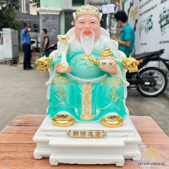 [10inch] Tượng Thần tài Thổ Địa ngồi ghế đá nhập khẩu mẫu mới nhất cao 25cm – Xanh