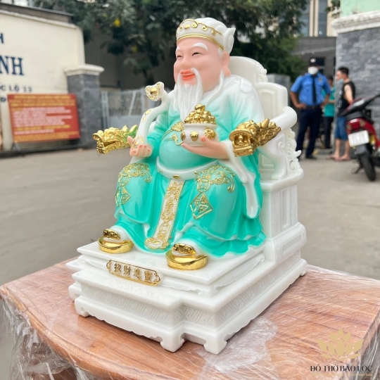 [10inch] Tượng Thần tài Thổ Địa ngồi ghế đá nhập khẩu mẫu mới nhất cao 25cm – Xanh