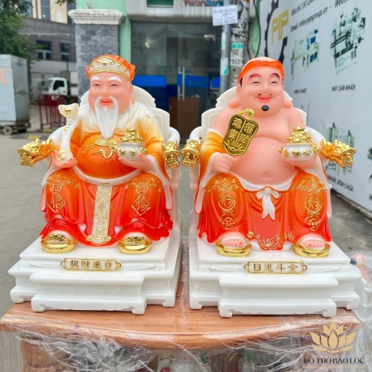 [8inch] Tượng Thần tài Thổ Địa ngồi ghế Đá nhập khẩu mẫu mới nhất Cao 20cm – 5 màu (Vàng, Trắng, Đỏ, Xanh, Cam)