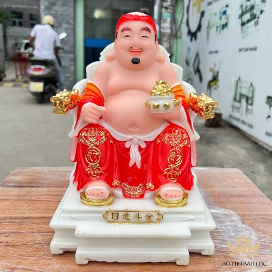 [12inch] Tượng Thần tài Thổ Địa ngồi ghế đá nhập khẩu mẫu mới nhất cao 30cm – Đỏ