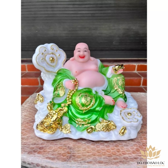 [12inch] Tượng Di Lặc Tôn Phật Đá Nhập Mẫu Như Ý Ngang 26cm - 5 Màu (Trắng, Đỏ, Vàng, Xanh lá, Xanh lam)