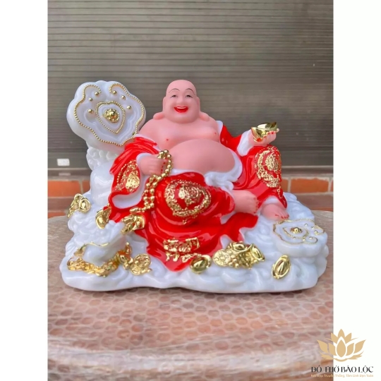 [12inch] Tượng Di Lặc Tôn Phật Đá Nhập Mẫu Như Ý Ngang 26cm - 5 Màu (Trắng, Đỏ, Vàng, Xanh lá, Xanh lam)