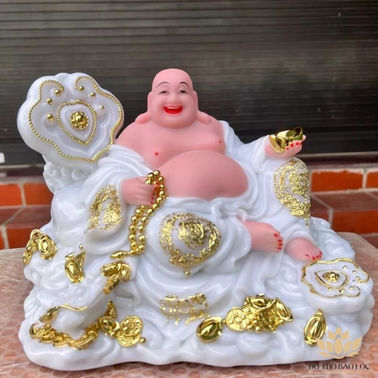 [12inch] Tượng Di Lặc Tôn Phật Đá Nhập Mẫu Như Ý Ngang 26cm - 5 Màu (Trắng, Đỏ, Vàng, Xanh lá, Xanh lam)