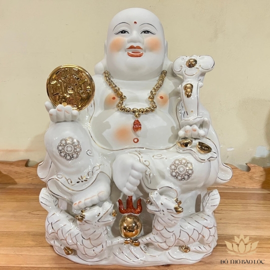 [14inch] Tượng phật di lạc cầm đồng tiền bằng sứ cao cấp cao 35cm