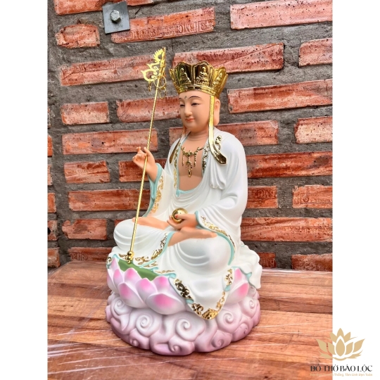 [12inch] Tượng Địa Tạng Vương Bồ Tát Ngồi Đài Sen Hàng Cao Cấp Cao 30cm - Màu Trắng