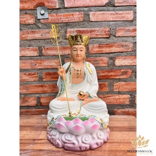 [12inch] Tượng Địa Tạng Vương Bồ Tát Ngồi Đài Sen Hàng Cao Cấp Cao 30cm - Màu Trắng