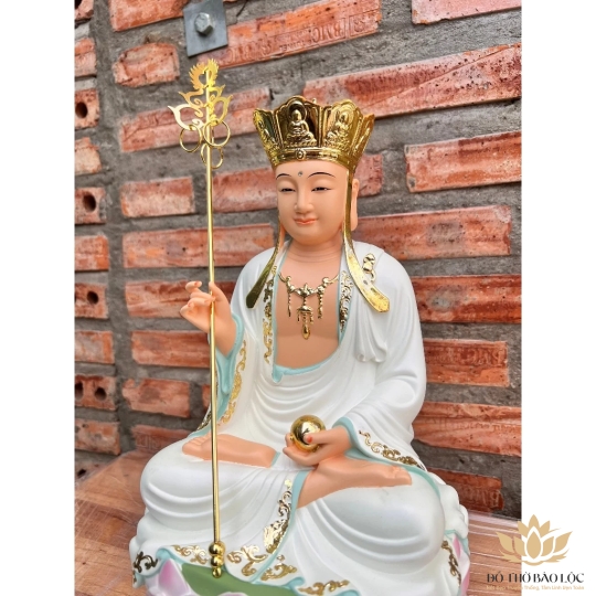 [12inch] Tượng Địa Tạng Vương Bồ Tát Ngồi Đài Sen Hàng Cao Cấp Cao 30cm - Màu Trắng
