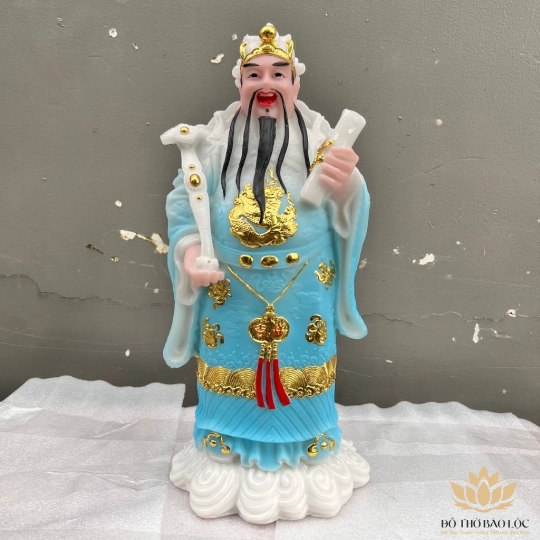 Tượng Phúc Lộc Thọ bằng đá Việt Nam cầu bình an tài lộc cao 36cm ( Bộ Tam Đa) - màu xanh