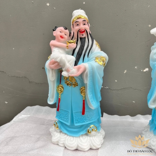 Tượng Phúc Lộc Thọ bằng đá Việt Nam cầu bình an tài lộc cao 36cm ( Bộ Tam Đa) - màu xanh