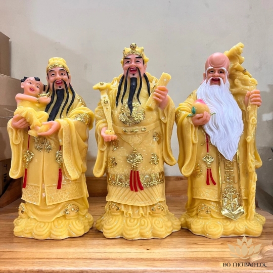 Tượng Phúc Lộc Thọ bằng đá Việt Nam cầu bình an tài lộc cao 36cm ( Bộ Tam Đa)