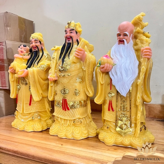 Tượng Phúc Lộc Thọ bằng đá Việt Nam cầu bình an tài lộc cao 36cm ( Bộ Tam Đa)