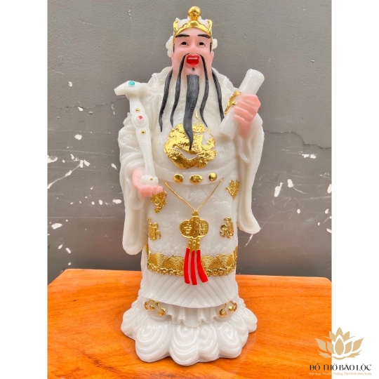Tượng Phúc Lộc Thọ bằng đá Việt Nam cầu bình an tài lộc cao 36cm màu trắng ( Bộ Tam Đa)