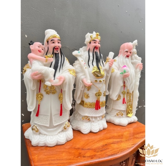 Tượng Phúc Lộc Thọ bằng đá Việt Nam cầu bình an tài lộc cao 36cm màu trắng ( Bộ Tam Đa)