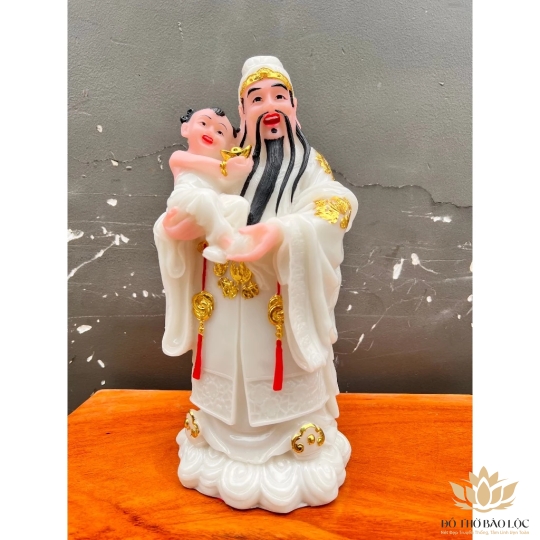 Tượng Phúc Lộc Thọ bằng đá Việt Nam cầu bình an tài lộc cao 36cm màu trắng ( Bộ Tam Đa)