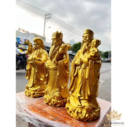 Tượng Phúc Lộc Thọ bằng bột đá cầu bình an tài lộc cao 29cm