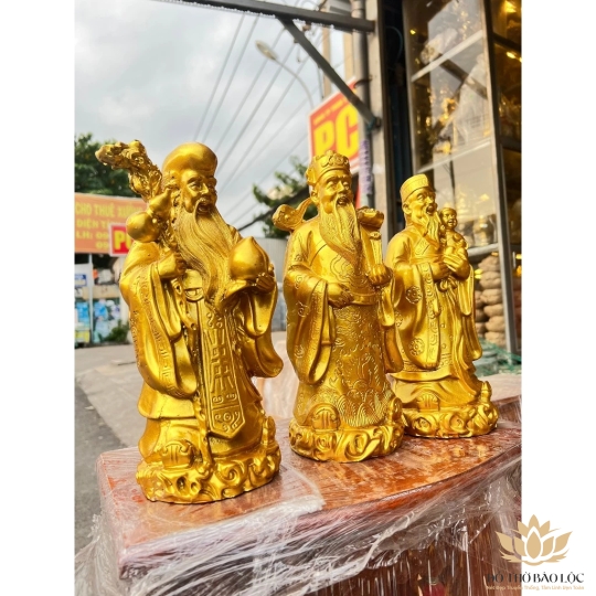 Tượng Phúc Lộc Thọ bằng bột đá cầu bình an tài lộc cao 29cm