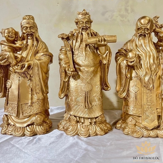 Tượng Phúc Lộc Thọ bằng bột đá màu đồng cầu bình an tài lộc cao 35cm