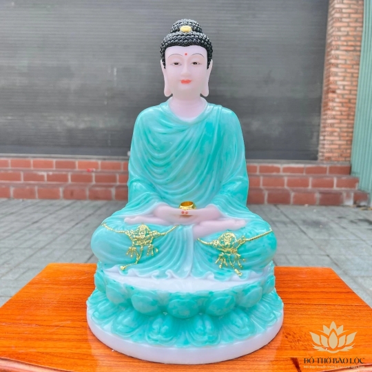 [12inch]Tượng Phật Bổn Sư Thích Ca Mâu Ni bằng đá nhập khẩu cao cấp  cao 31cm – màu xanh