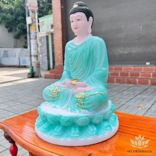 [12inch]Tượng Phật Bổn Sư Thích Ca Mâu Ni bằng đá nhập khẩu cao cấp  cao 31cm – màu xanh