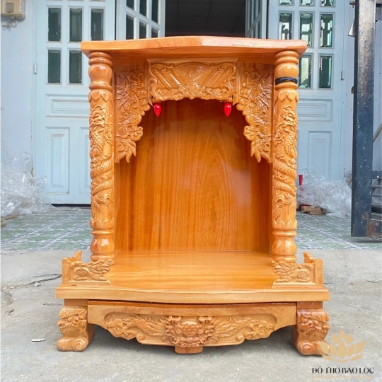 Bàn thờ thần tài thổ địa gỗ gõ đỏ quỳ trụ ngang 60cm x cao 76cm