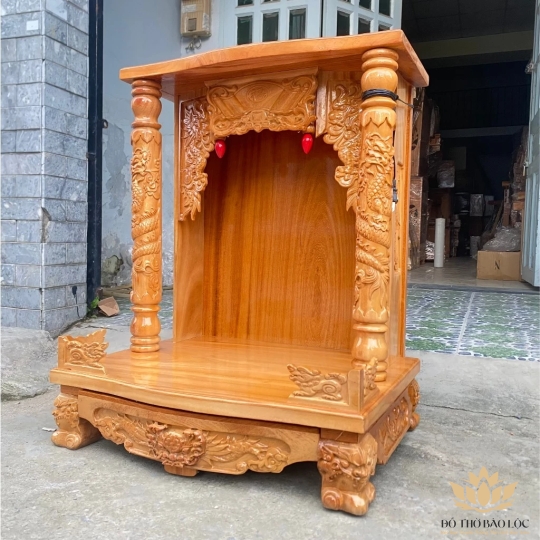 Bàn thờ thần tài thổ địa gỗ gõ đỏ quỳ trụ ngang 60cm x cao 76cm