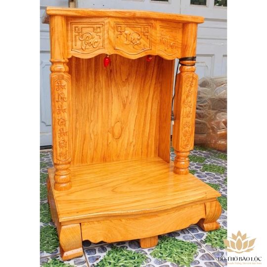 Bàn thờ Thần Tài Thổ Địa gỗ gõ đỏ cột vuông Ngang 50cm x cao 68cm – Loại tốt 