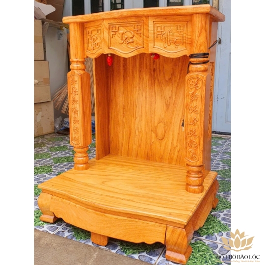 Bàn thờ Thần Tài Thổ Địa gỗ gõ đỏ cột vuông Ngang 50cm x cao 68cm – Loại tốt 