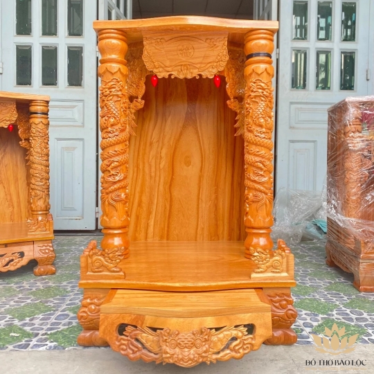 Bàn thờ thần tài thổ địa gỗ gõ đỏ ngang 60cm x cao 98cm x cột 10cm