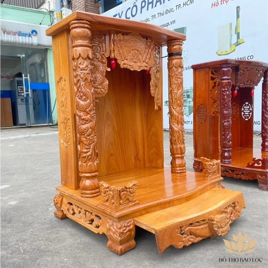 Bàn thờ thần tài thổ địa gỗ gõ đỏ ngang 60cm x cao 80cm - Màu vàng