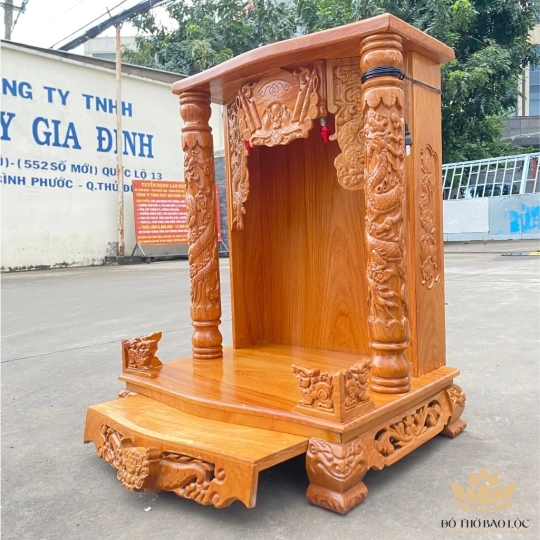 Bàn thờ thần tài thổ địa gỗ gõ đỏ ngang 60cm x cao 80cm - Màu vàng