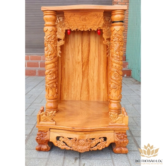 Bàn thờ Thần Tài Thổ Địa gỗ gõ đỏ ngang 60cm x Cao 81cm