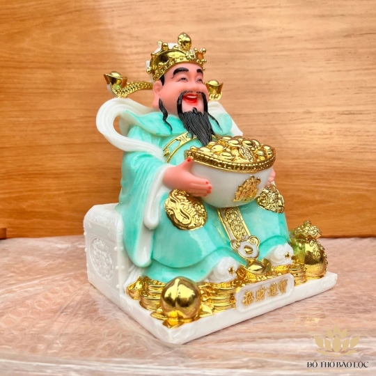 [ 12inch ] Tượng Thần Tiền Chiêu Tài Lộc mẫu Phú Quý hàng nhập khẩu Đài Loan cao 30 cm màu xanh ngọc