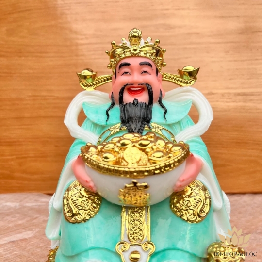 [ 12inch ] Tượng Thần Tiền Chiêu Tài Lộc mẫu Phú Quý hàng nhập khẩu Đài Loan cao 30 cm màu xanh ngọc