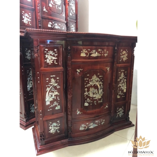 Tủ thờ gia tiên gỗ tràm bông vàng ngang 1.22m