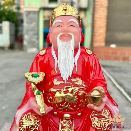 [8inch] Tượng Thần tài Thổ Địa đế đá nhập khẩu cao cấp Cao 20cm – Đỏ