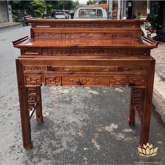 Bàn thờ gia tiên gỗ tràm bông vàng 2 tầng ,bàn mẹ bồng con ngang 1m47