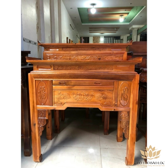 Bàn thờ gia tiên gỗ tràm bông vàng ,bàn mẹ bồng con  1m47