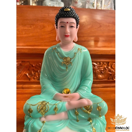[12inch] Tượng Phật Thích Ca Ngồi Đài Sen Cao 30cm Đá Nhập Khẩu - Màu Xanh