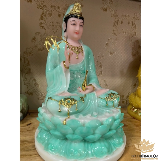 [12inch] Tượng Phật Quan Âm Ngồi Đài Sen Đá Việt Nam Cao Cấp 3 Màu (Trắng, Xanh, Vàng) - Cao 30cm - Trang Trí Nhà