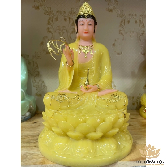 [12inch] Tượng Phật Quan Âm Ngồi Đài Sen Đá Việt Nam Cao Cấp 3 Màu (Trắng, Xanh, Vàng) - Cao 30cm - Trang Trí Nhà