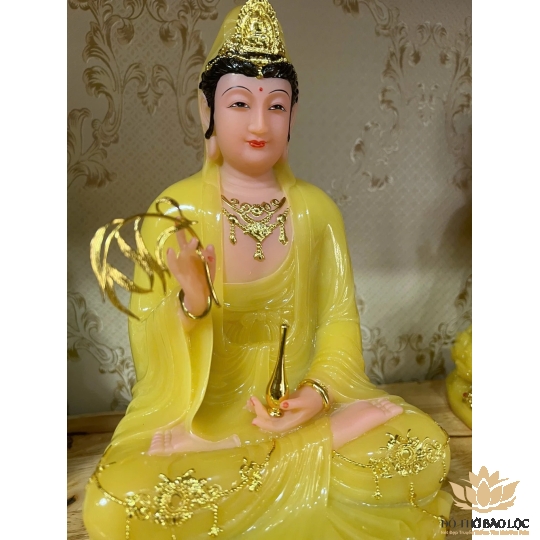 [12inch] Tượng Phật Quan Âm Ngồi Đài Sen Đá Việt Nam Cao Cấp 3 Màu (Trắng, Xanh, Vàng) - Cao 30cm - Trang Trí Nhà